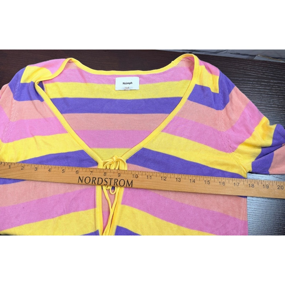 Nümph Tie Front Cardigan Sweater S Womens Pastel V Neck Long Sleeve Lightweight - Picture 4 of 7